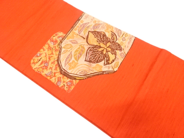 花模様織り出し開き名古屋帯（額縁仕立て）